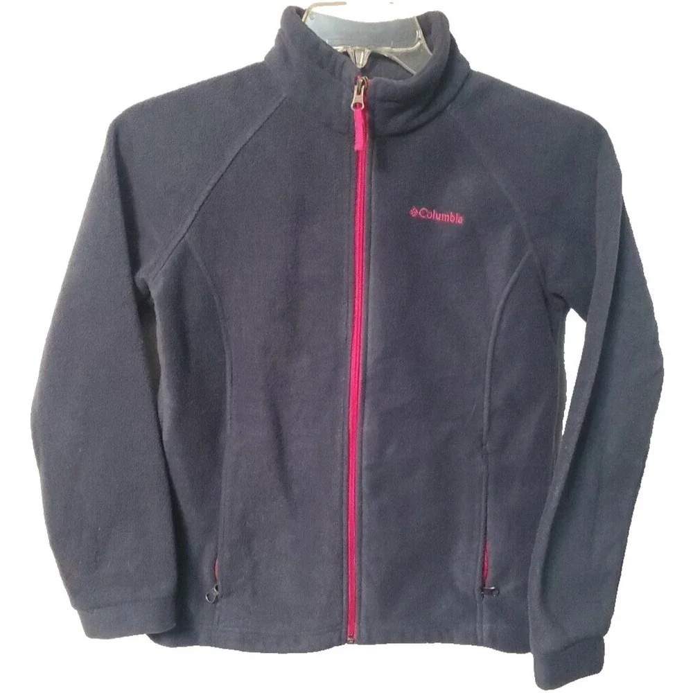 Columbia Full Zip Fleece Girls size Large (14-16) Blue Pink Warm Layering Jacket